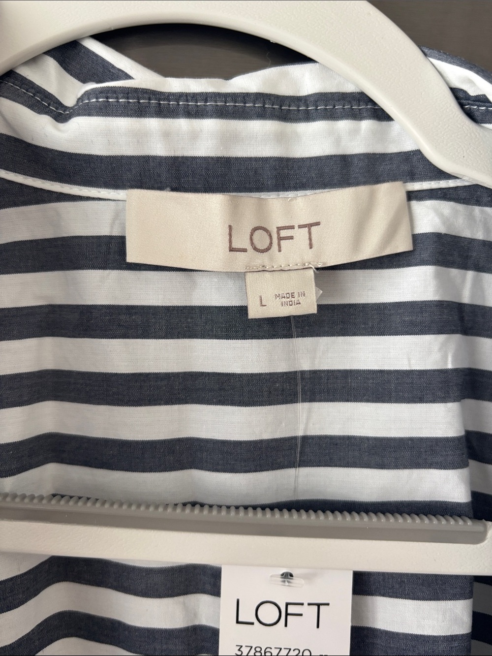 LOFT Gray and White Vertical Stripe Button-Up Blouse - Picture 3 of 4